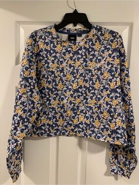 Vans Navy Blue Floral Crewneck Sweatshirt with Yellow Accents